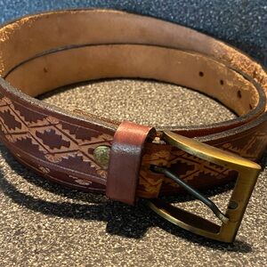 Free GC Handcrafted Navaho Pattern Western Belt W/Brass Buckle 34”